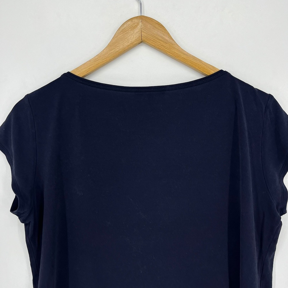 Eileen Fisher Petite Navy Blue 100% Silk Jersey Scoop Neck Cap Sleeve Top PL - Picture 10 of 12
